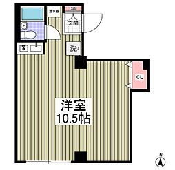 白鍬グランデ ワンルームの間取図画像