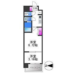 近鉄けいはんな線 荒本駅 徒歩2分の賃貸マンション 15階2Kの間取り