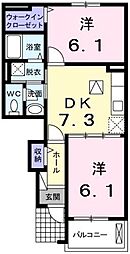 SUNRISE5番館 1階2DKの間取り