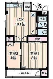 コーポ睦 4階2LDKの間取り