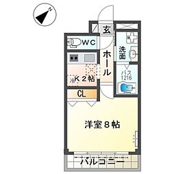 りんくうヴェルジェ 1Kの間取図画像