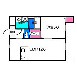 カサベルテ北花田III 1階1LDKの間取り