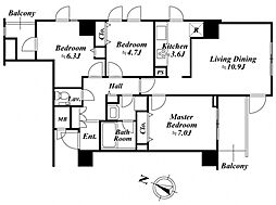 アクロス目黒タワー 7階3LDKの間取り
