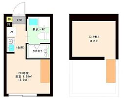 ハーモニーテラス 平井X 2階ワンルームの間取り