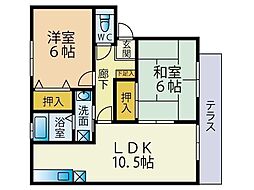 サンガーデン笹原A 2LDKの間取図画像