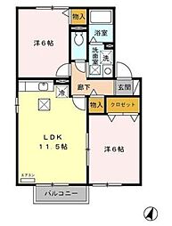 グリーンテリア第10 1階2LDKの間取り