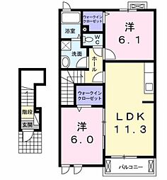 エデンI 2階2LDKの間取り