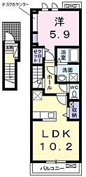 パークハイム富士塚 1LDKの間取図画像