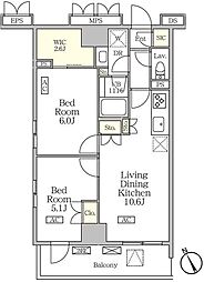 リーフシティ市川 ザ・レジデンス 9階2LDKの間取り