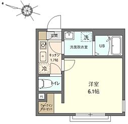 グランステージ川崎 3階1Kの間取り