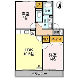 ヴィラ 弐番館 2階2LDKの間取り