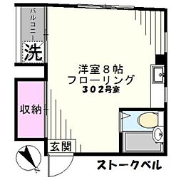 ストークベル 3階ワンルームの間取り