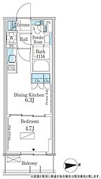 パークアクシス新宿百人町 1DKの間取図画像