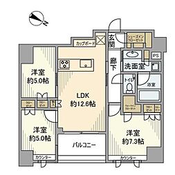 グリーンパーク日本橋堀留町 3階3LDKの間取り