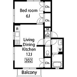 ルミエールＭII 2階1LDKの間取り