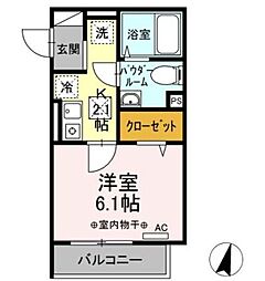 クレールコート井土ヶ谷 1Kの間取図画像
