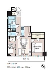 世田谷区三宿1丁目マンション 2LDKの間取図画像