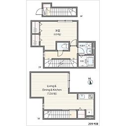 ミハス三鷹の森 2階1LDKの間取り