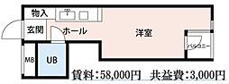 アップルコート川崎2 ワンルームの間取図画像