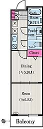 北松レジデンス 1DKの間取図画像
