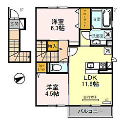 JR東海道・山陽本線 大久保駅 徒歩29分の賃貸アパート 2階1LDKの間取り