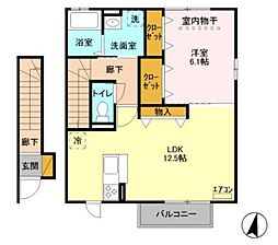 プリムヴェール十七番館 1LDKの間取図画像