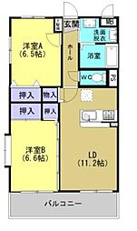 グローリアス 1階2LDKの間取り