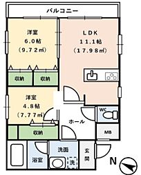 スカイコートヌーベル巣鴨 2LDKの間取図画像