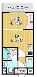 ガレリア南豊中 1DKの間取図画像