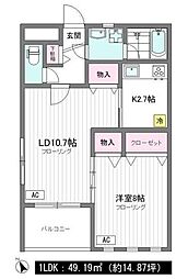 グリシーヌ 3階1LDKの間取り