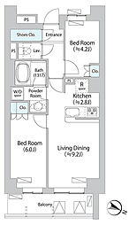 パークアクシス千歳船橋 2階2LDKの間取り
