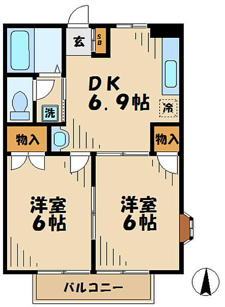 グリーンパレスCASA B101｜東京都八王子市下柚木２丁目(賃貸アパート2DK・1階・40.04㎡)の写真 その2