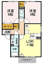 JR横浜線 相原駅 徒歩20分の賃貸アパート 1階2LDKの間取り