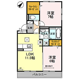 ウエストゲート 3階2LDKの間取り