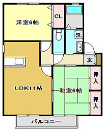 フローラ・四月田A棟 2LDKの間取図画像