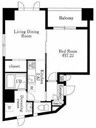 東京メトロ日比谷線 八丁堀駅 徒歩3分の賃貸マンション 8階1LDKの間取り