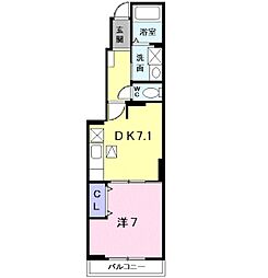 シーカン2 1DKの間取図画像