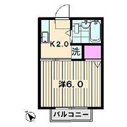 シティハイムケネス 2階1Kの間取り