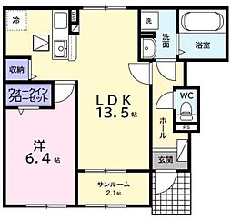 ベリッシモ ソーレ 1階1LDKの間取り