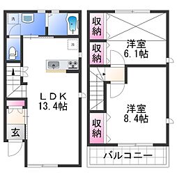 レインボー花山 2階2LDKの間取り