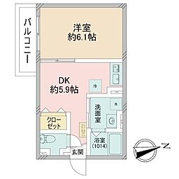 クロレ南流山VI 1階1DKの間取り