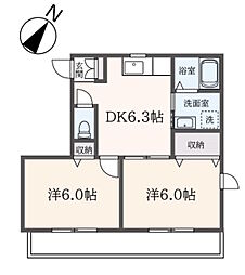 京急本線 上大岡駅 徒歩14分の賃貸マンション 2階2DKの間取り