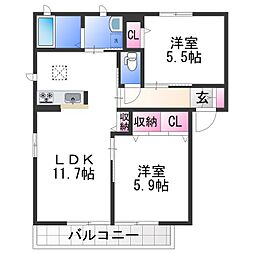 南海和歌山港線 和歌山港駅 3.6kmの賃貸アパート 2階2LDKの間取り