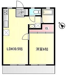 第2下渕ハイツ 1LDKの間取図画像