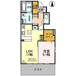 オルキス G棟 1階1LDKの間取り