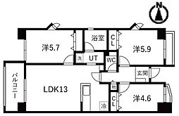 アクティ目黒駅前2号棟 3LDKの間取図画像
