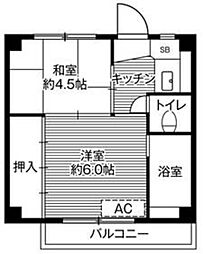 ビレッジハウス月吉3号棟 2Kの間取図画像