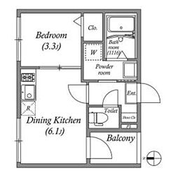仮）壬生御所ノ内町B 2階1DKの間取り