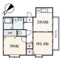 クレール浜田山 2階2DKの間取り