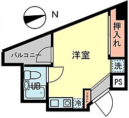 生麦栗山ハイツ ワンルームの間取図画像